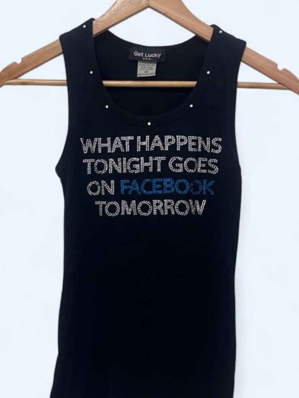 WHAT HAPPENS TONIGHT GOES ON FACEBOOK TOMORROW tank top S